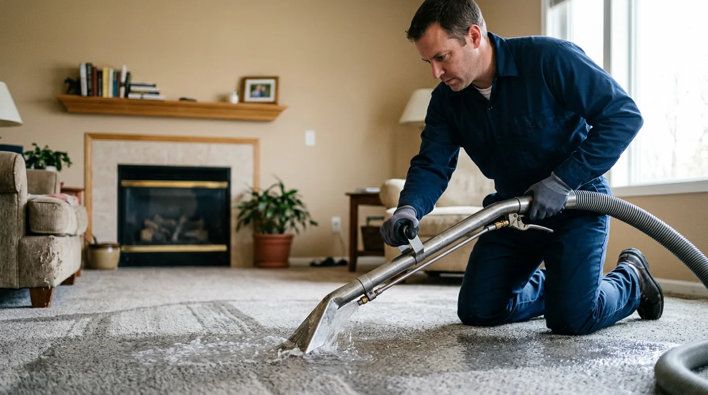 Water damage restoration technician working near Waterloo, IN